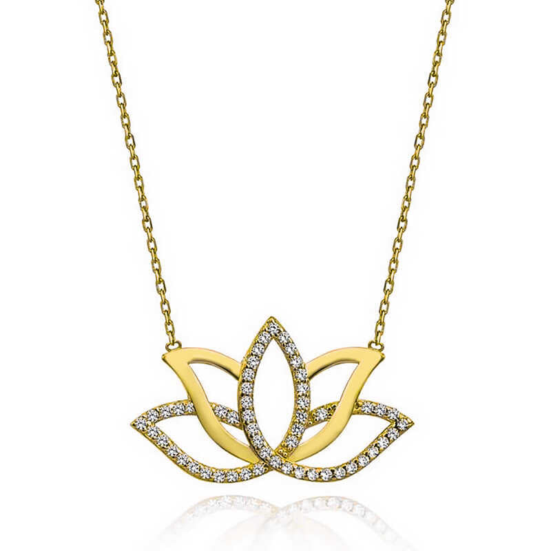 925 Ayar Gold Lotus Çiçeği Kadın Kolye | Zaridora