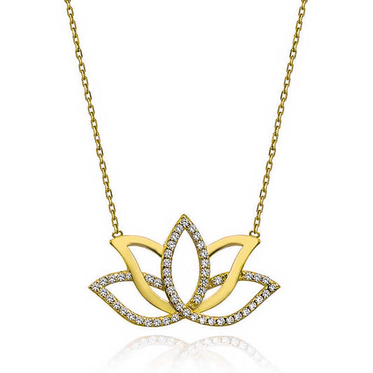 925 Ayar Gold Lotus Çiçeği Kadın Kolye | Zaridora